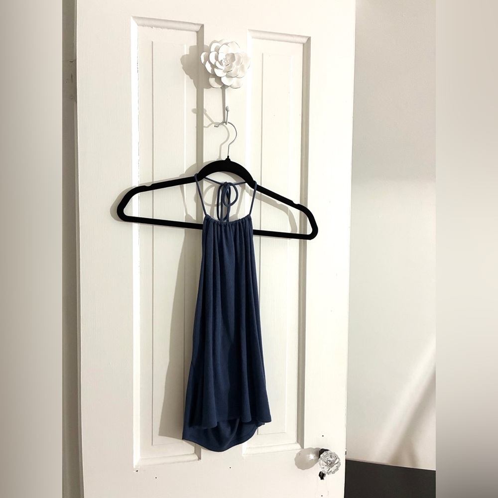 Full Tilt Navy Halter Tank Top with Tie Neck